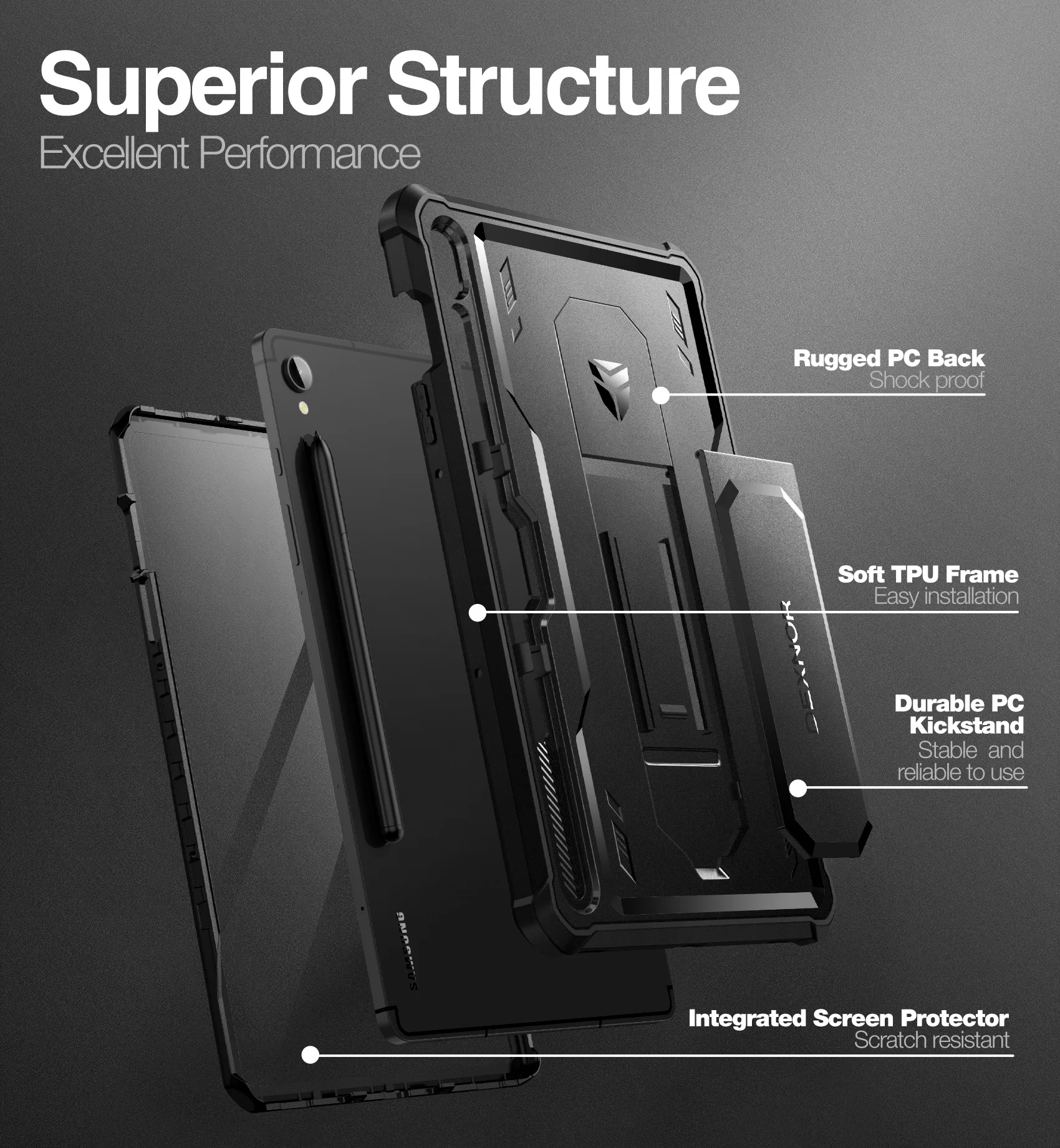 For Samsung Galaxy Tab S9 11 Inch 2023 Heavy Duty Shockproof Full Body Protective Case With Pen Holder Built in Screen Protector