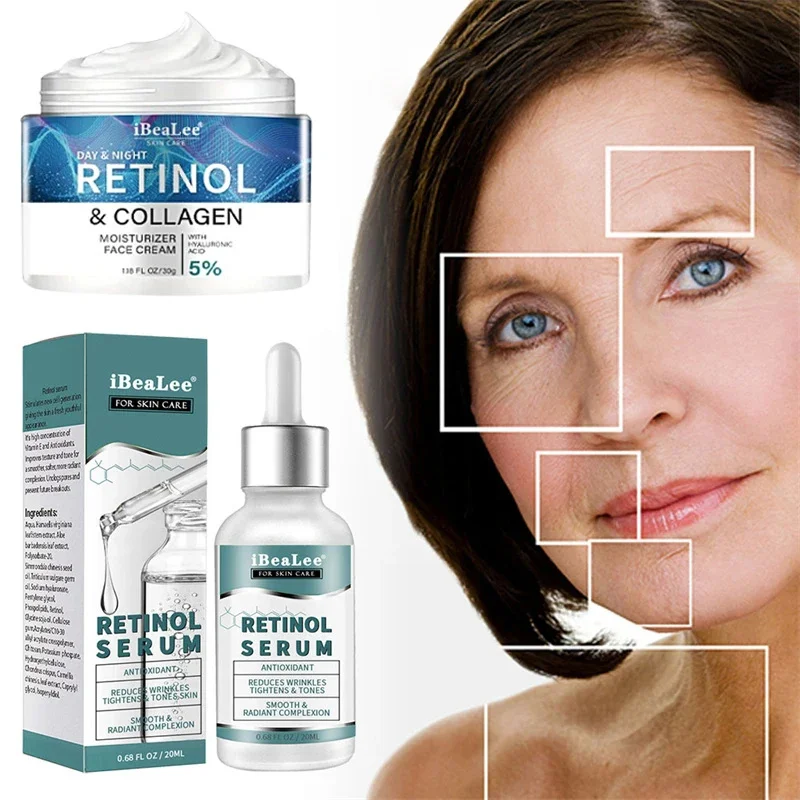 Retinol Wrinkle Remover Face Set Instant Firming Lifting Anti-Aging Serum Fade Fine Lines Whitening Korean Skin Care Products