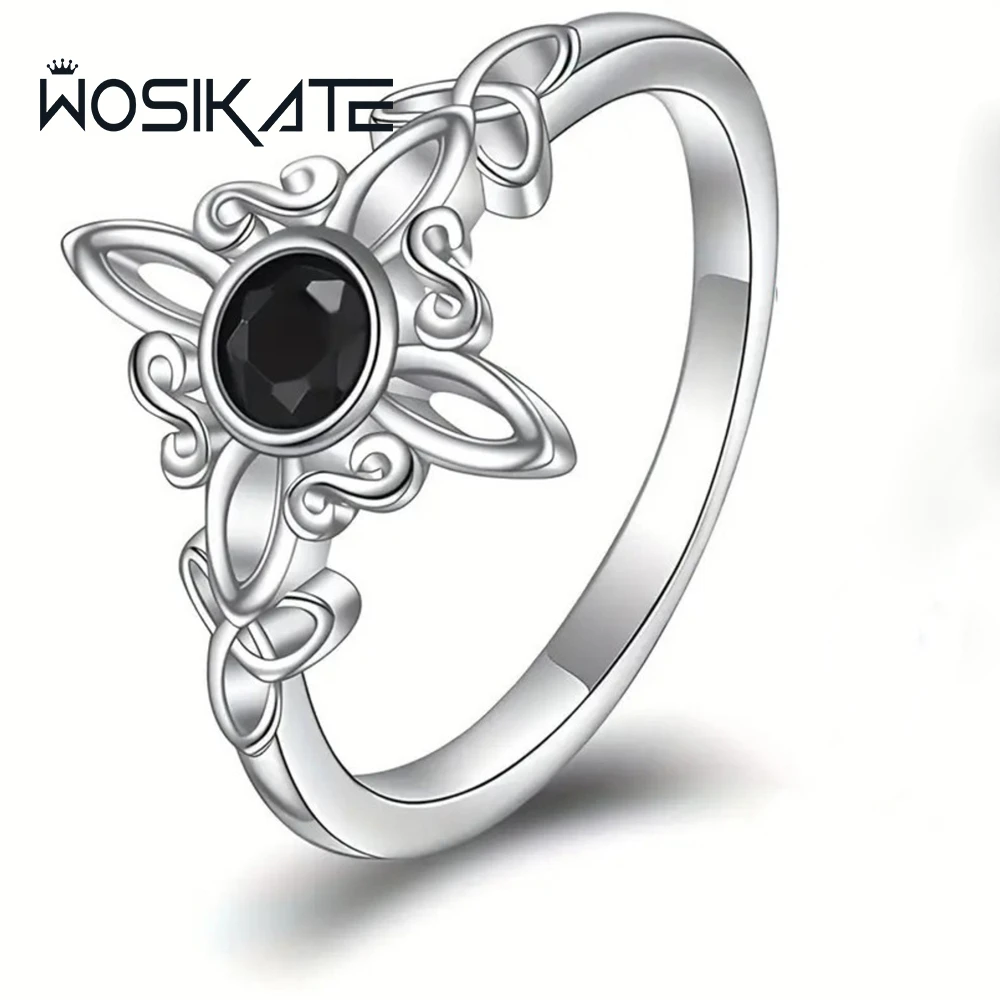 

WOSIKATE винтажное модное кольцо с черным цирконием для женщин, серебряные украшения 925, персонализированное кольцо на палец с волшебным узлом и пульсацией, оптовая продажа