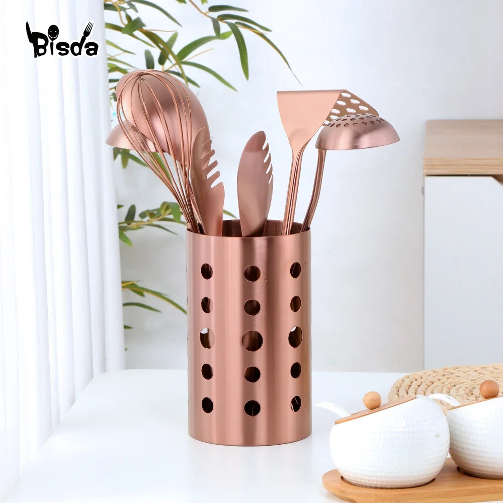 1/7pc Stainless Steel Kitchen Utensils Chopsticks Tube Soup Ladle Colander Set Gold Cooking Tool Set Egg Stirrer Kitchenware Set