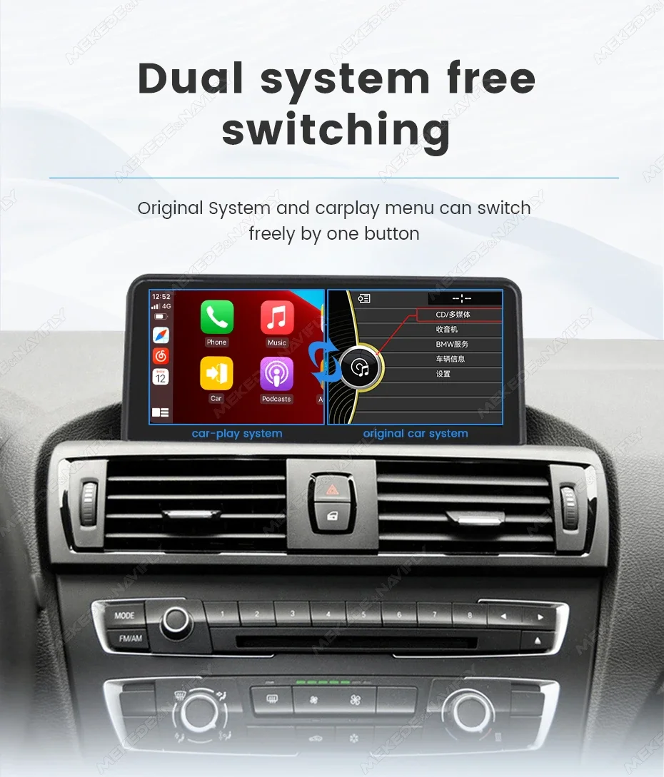 10,25 Zoll 1920*720 QLED Linux Bildschirm Kabelloses CarPlay Android Auto Autoradio für BMW 1 2 3 4 Serie F20 F21 F22 F30 F31 F32 F33 2012–2016 NBT-Systeme Autoradio Stereo Multimedia-Player mit BT GPS-Navigation Plug-and-Play-Installation – Detail 10
