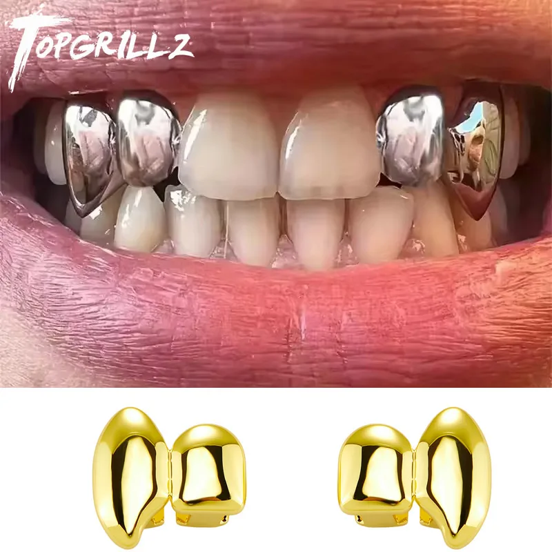 TOPGRILLZ مصاص دماء لتقوم بها بنفسك الأنياب المزدوجة Grillz قبعات الأسنان اللامعة القابلة للإزالة 2 قطعة شوايات الأسنان للرجال النساء هالوين تأثيري هدية