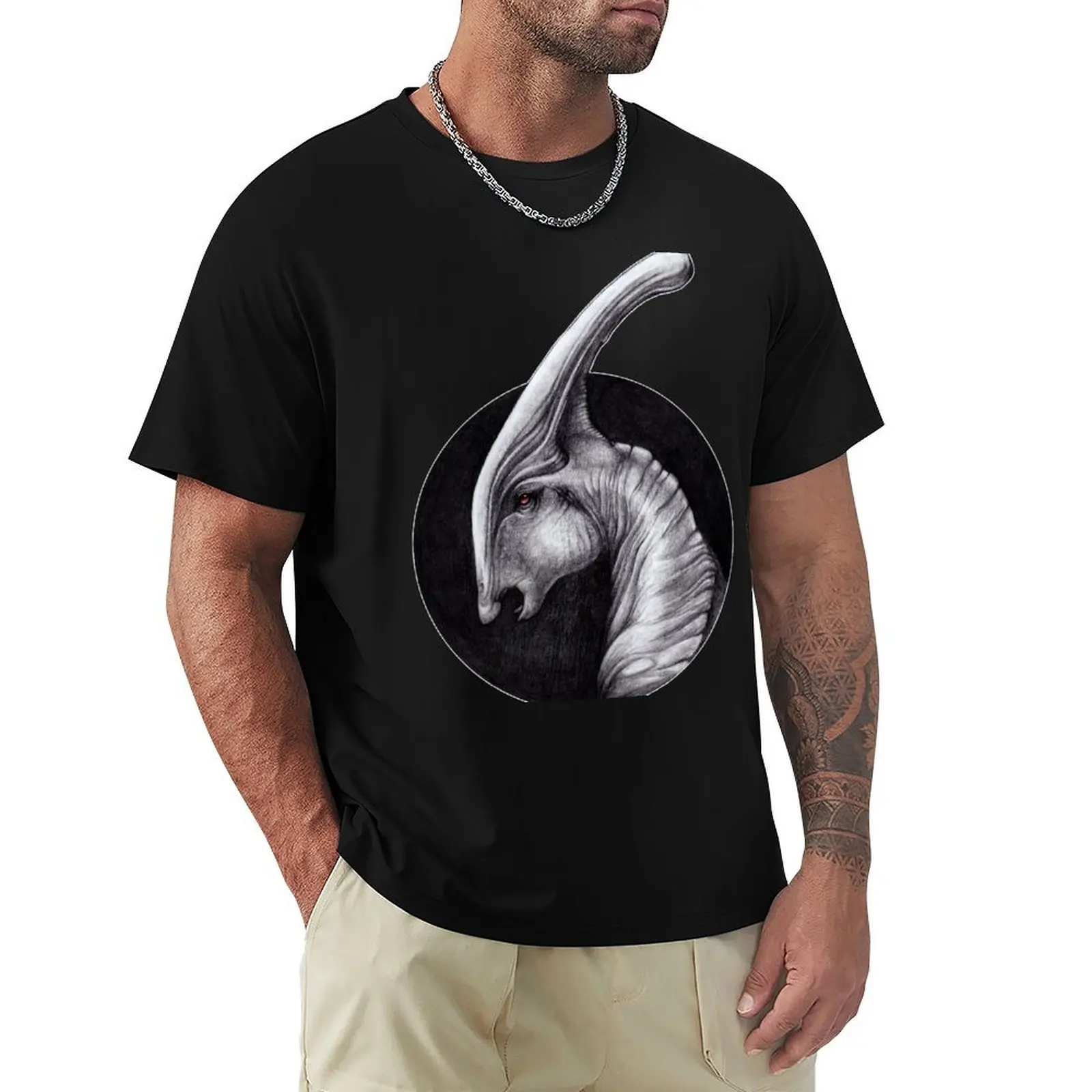 Albino Parasaurolophus Walkeri - Paleo Portrait T-Shirt man t shirt luxury T-Shirt
