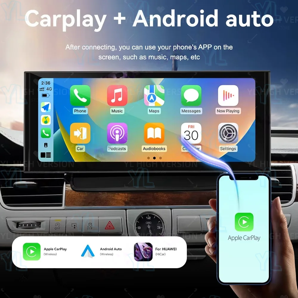 yf 12.3 inch Touch Screen For Audi A8 S8 D4 3G 2010-2017 Android13 GPS WIFI 4G Wireless Carplay Car Multimedia Player Head Unit