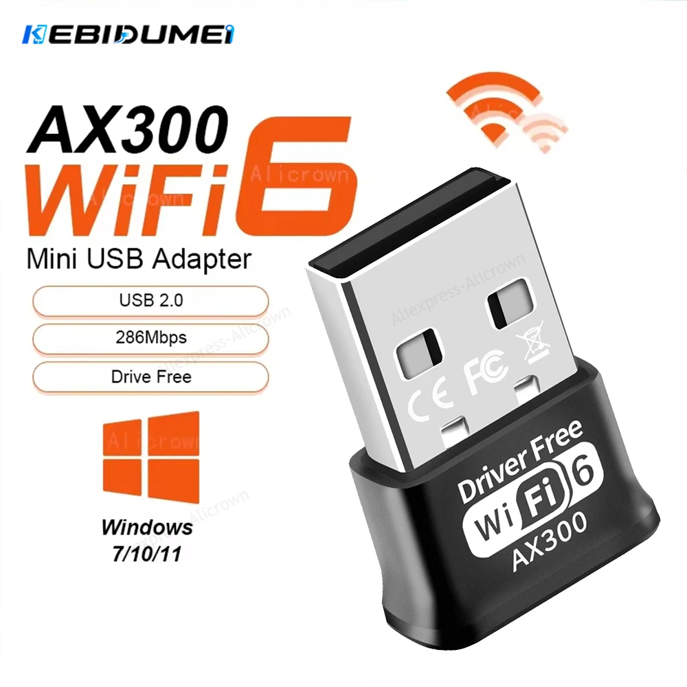 KEBIDUMEI Mini USB WIFI 6 Dongle Network Card 2.4GHz 300M 150M Wi-Fi Lan Adapter For PC Laptop Windows 7 10 11 Ethernet Receiver