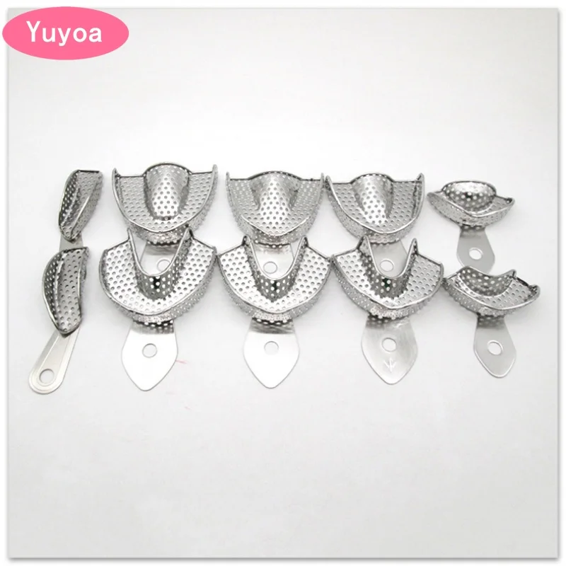 

10pairs Dental Stainless Steel Impression Tray Autoclavable Teeth Metal Trays Holder Denture Instrument Dentist Tool