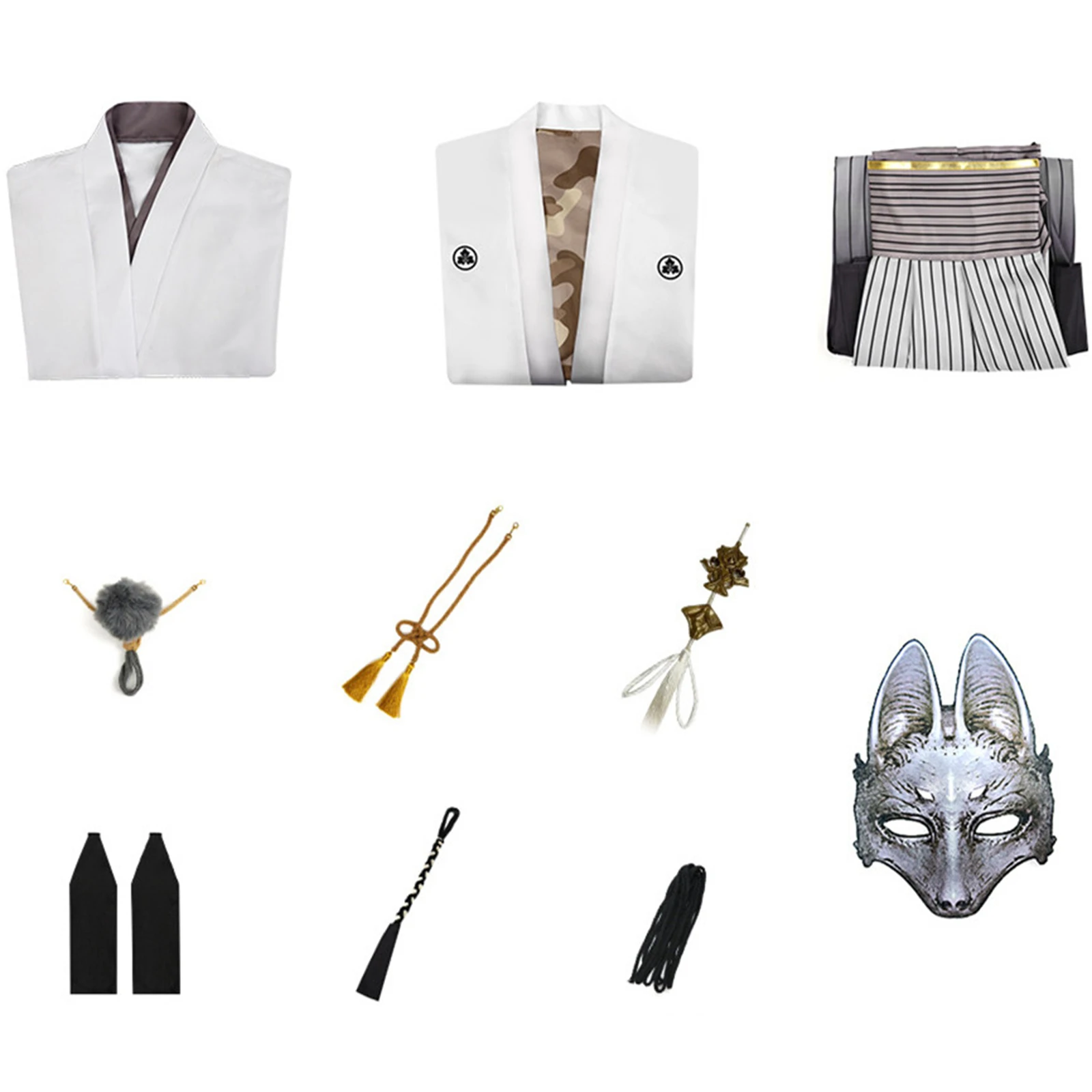 Tsuneki Hisayuki تأثيري حلي شعر مستعار قناع الثعلب الصامت هيل f ثوب الكيمونو الياباني الأسود التدرج فستان طويل الزي لحفلة الهالوين #3