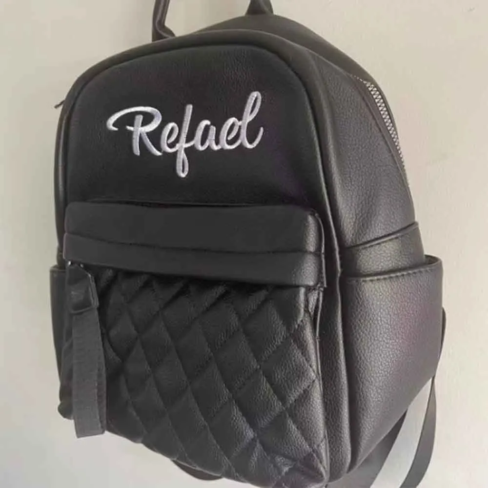 Embroidery Name Backpack Women's PU Bag Fashion Ladies Gift High Quality PU Backpack Personalized Girls Outdoor Small Backpack ﻿