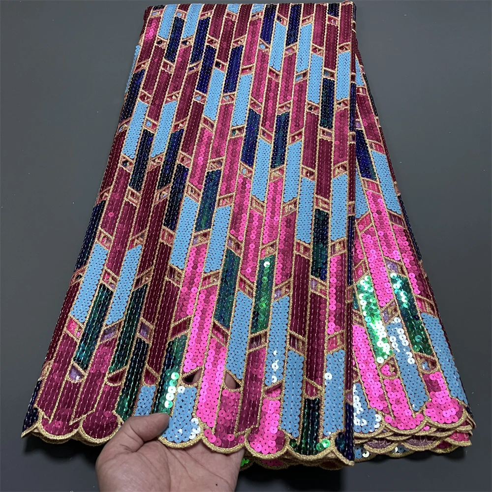 2026 NEW High Quality African Nigerian Tulle Lace Fabric Embroidery Party Dress Sequins French Guipure Fabric For Sewing 5Yards