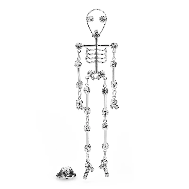 Wuli&baby New Movable Skeleton Brooches For Women Unisex 3-color Charming Rhinestone Skull Figure Party Causal Brooch Pins Gifts