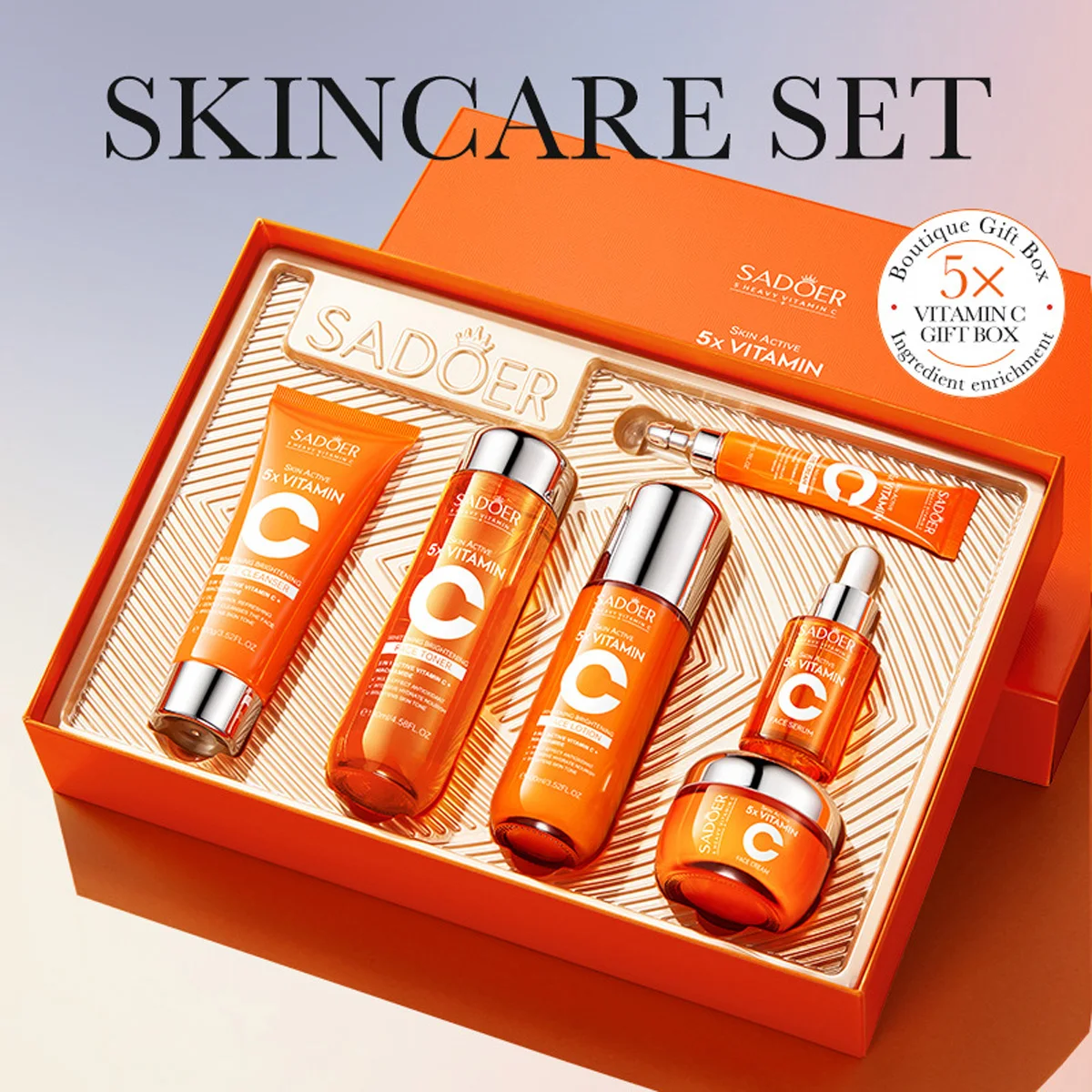 Vitamin C Skincare 6-Piece Gift Set Whitening Brightening Moisturizing And Firming – All In One A Perfect Holiday Christmas Gift