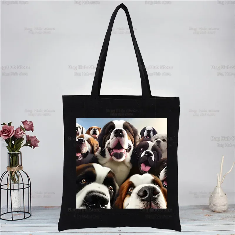 

Bernard Dog Women Canvas Shoulder Bag Ladies Shopping Bags Cotton Cloth Fabric Grocery Handbags Tote Books Bag For Girls
