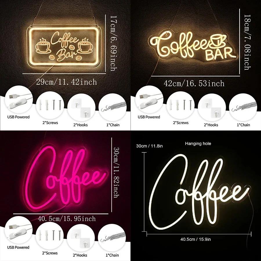 Coffee Bar Neon Sign Accessories Light Up for Wall Decor, Modern Led Sign for Shop,Coffee Station Art Decor Party Decor