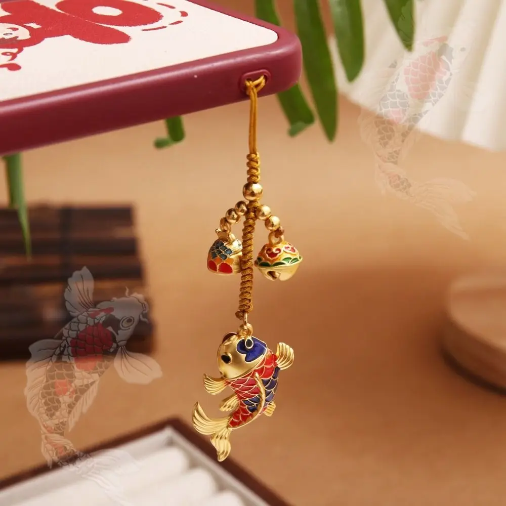 Cute Small Pendant Lucky Keychain Chinese Style Koi Carp Key Chain Strap Hand-woven Short Lanyard Car Key Chain Women