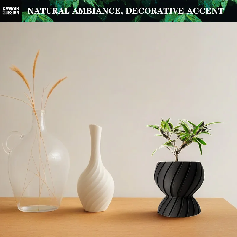 Eco-Friendly 3D Printed Flower Pot Irregular Geometric plant pot with Textured Lines for Tabletop