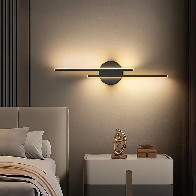 Imagem -04 - Nordic Creative Led Wall Sconce Luz de Tira Longa Iluminação Interior Cabeceira e Sala de Estar Lâmpadas de Parede Modernas Preto e Branco 55cm 77cm