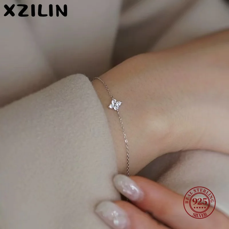 

XZiLin S925 Sterling Silver Plated 18k Gold Bracelet Korean Design Temperament Zircon Flower Bracelet for Women Jewelry Gift