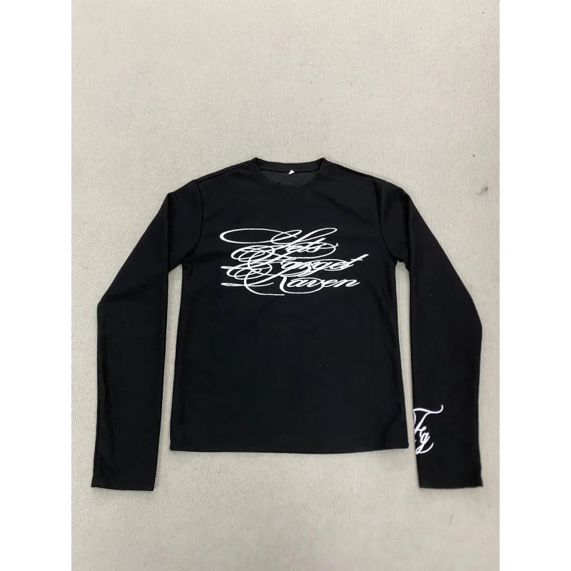New goth trendy ins top y2k american long sleeve tee dark letter print high street european american street outfit