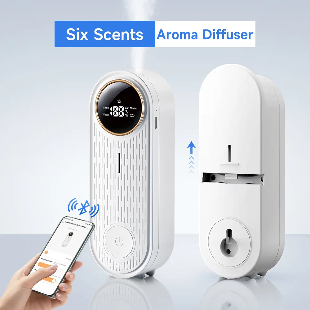 Diffusore di oli essenziali con controllo APP, diffusore di aromi (spuntamento automatico, montabile a parete da tavolo) per ufficio domestico, con liquido di ricarica