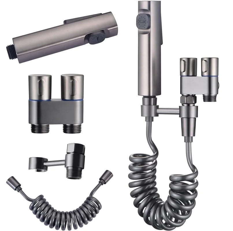 Stainless Steel Hand-held Toilet Spray Double Outlet Angle Valve Shower Valve, Suitable for Bathrooms and Washing Machines