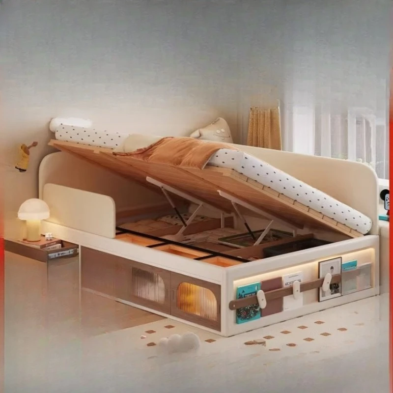 

All solid wood high box storage bed bedroom with storage guardrail bed