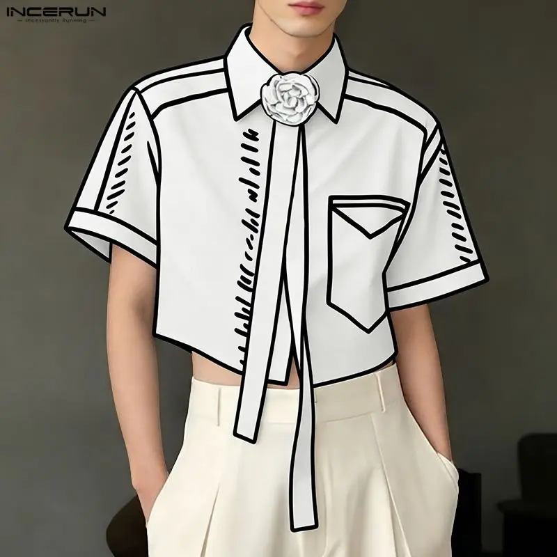 INCERUN Men's Shirt Printing Lapel Short Sleeve Flower Casual Men Clothes Streetwear Summer 2026 Fashion Crop Tops For Man S-5XL