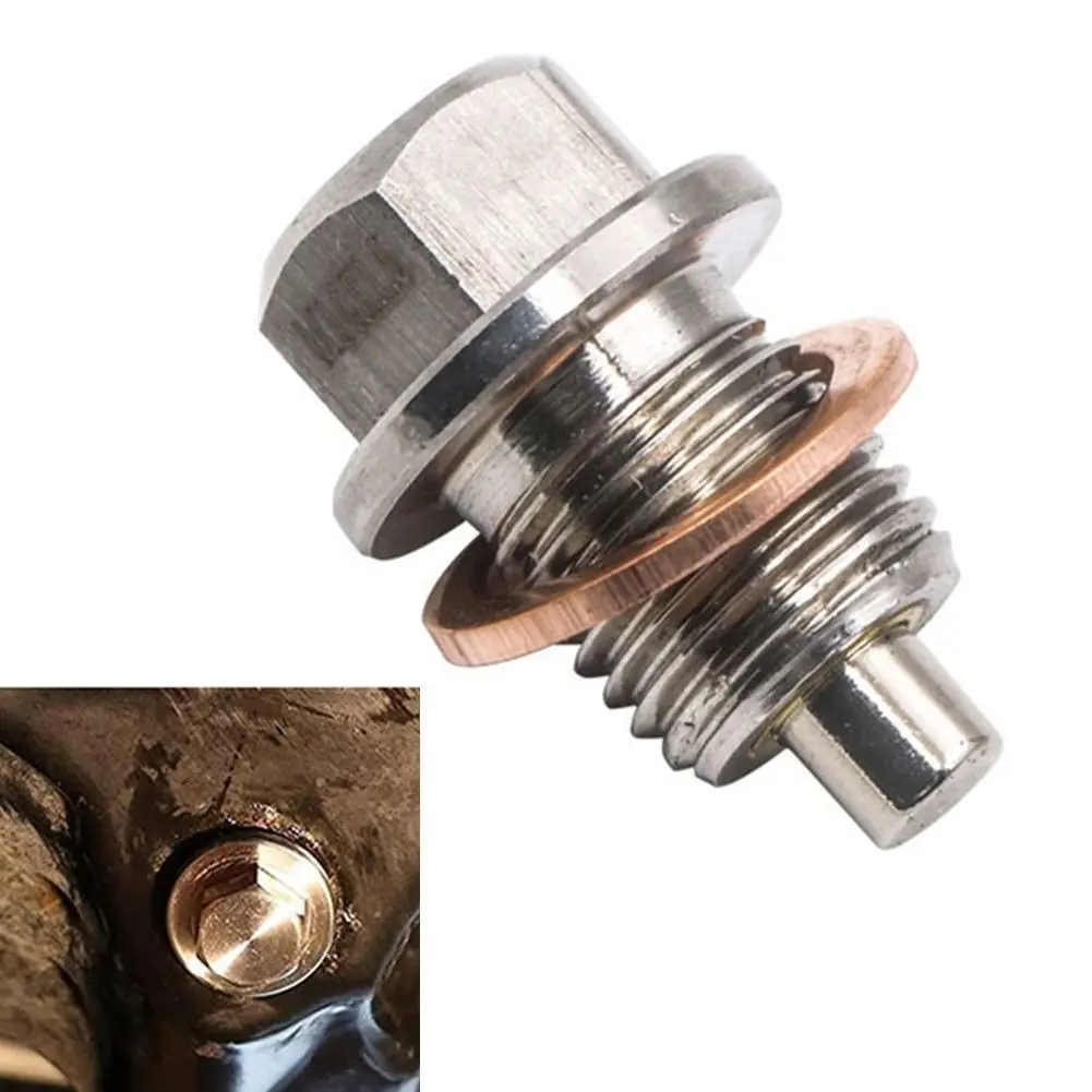 M12 M14 M16 Magnetischer Ölablassstopfen, Edelstahl-Ölwanne-Ablassschraube mit Kupferscheibe, Autozubehör