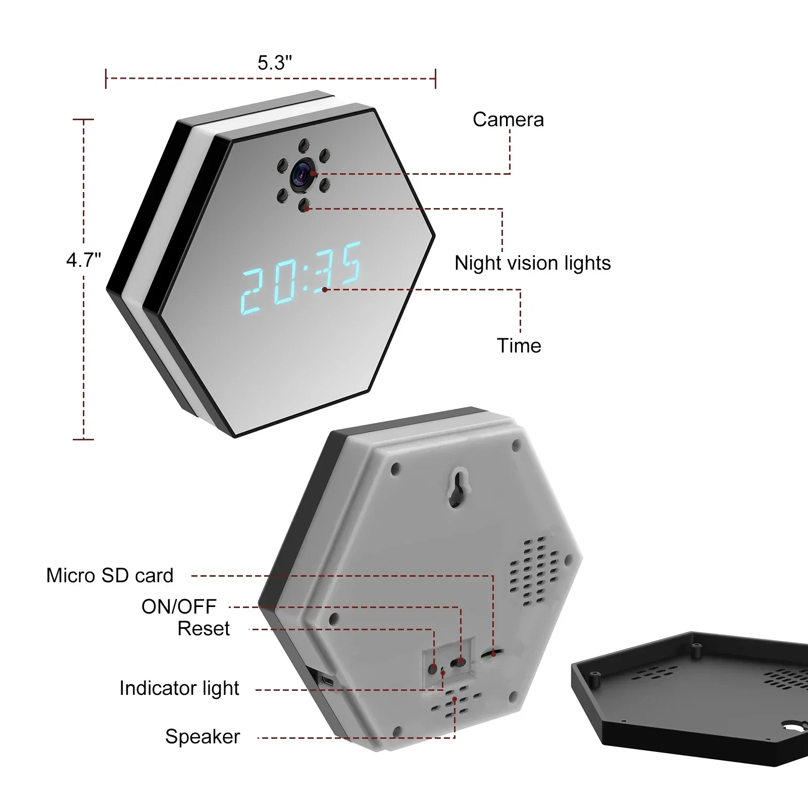 Mini Wireless Camera with LED Light, WiFi Nanny Cam, Strong Night Vision Full HD, 4K WiFi Security Camera with Clock