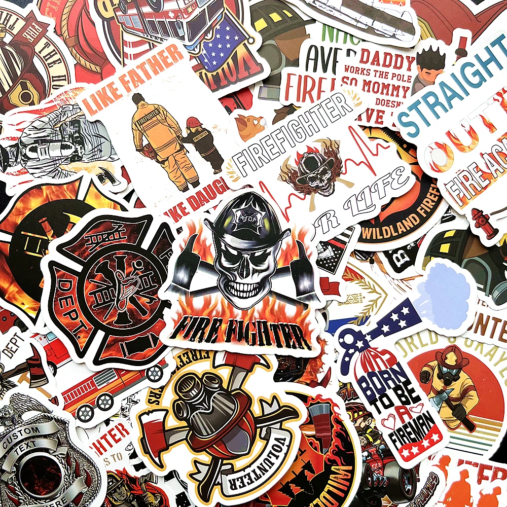 50pcs Fire Hero Firefighter Style Cartoon Stickers Brave Fireman Fire Trucks Decals for Phone Guitar Diary Sticker Kids Toys