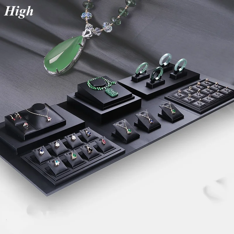 

Black PU Leather Jewellery Ring Earrings Stand Holder Set Jewelry Pendant Necklace Chain Chokers Display Bust Bangle Organzier