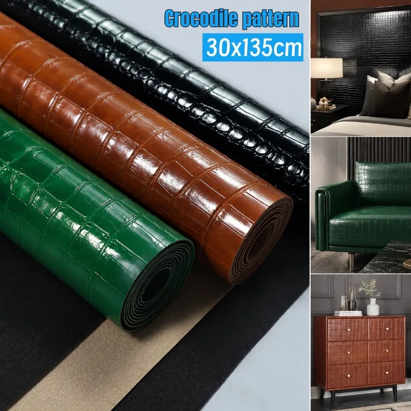 

Crocodile Pattern PVC Leather Fabric 1mm Thick Faux Leather Material with Cloth Backing for Handbag Belt Wallet DIY Sewing Craft