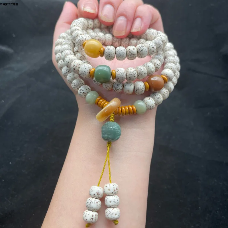 Natural Moon , Ethnic Style 108 Prayer Beads, Versatile Bracelet Men And Women, Bodhi Seed With A