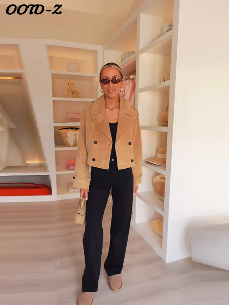 

Повседневная женская короткая куртка, двубортная однотонная свободная женская куртка с лацканами, осенняя мода 202, женская уличная офисная верхняя одежда