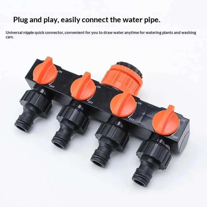 Drip Irrigation 4-Way Garden Tap Water Splitter Pipe Valve Quick Connector Female Outdoor Watering System