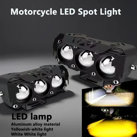 Motorcycle LED Spot Light Dual Color Hi/Low Beam Fog Lamps for Car Trucks SUV UTV 12V 24VMini Lens Headlight Driving Light