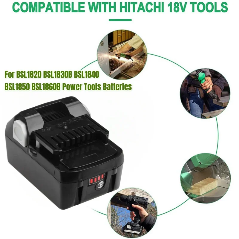 18V 6,0/8,0/10.0Ah batería de iones de litio Akku-bohrschrauber Werkzeug akku lote Hitachi BCL1815 EBM1830 BSL1840 led-anzeige