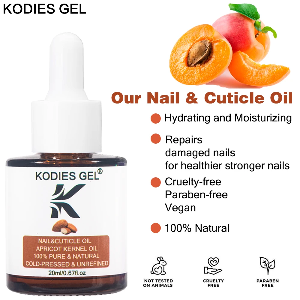 Kodies Gel Mandel Nagel Nagel haut Öl Aprikose Bio Nail Art Behandlung Serum für beschädigte Nägel 20ml kalt gepresste unraffinierte Öle