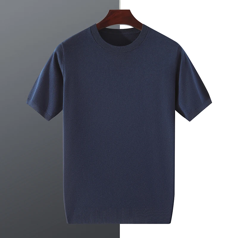Spring Summer Solid Casual Round Neck Men's Loose Short Sleeved Knitted Pullover Men Mulberry Silk Wool Simple Sweater Tee M-4XL