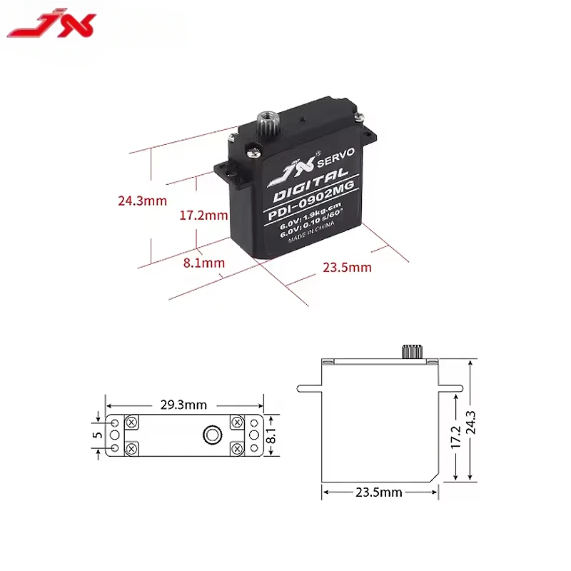 Serwo bezrdzeniowe JX PDI-0902MG 9,4 g 2,6 kg 4,8 V-6 V Ultradźwięki serwomechanizm korpusu o dużym momencie obrotowym do helikoptera samolotowego RC