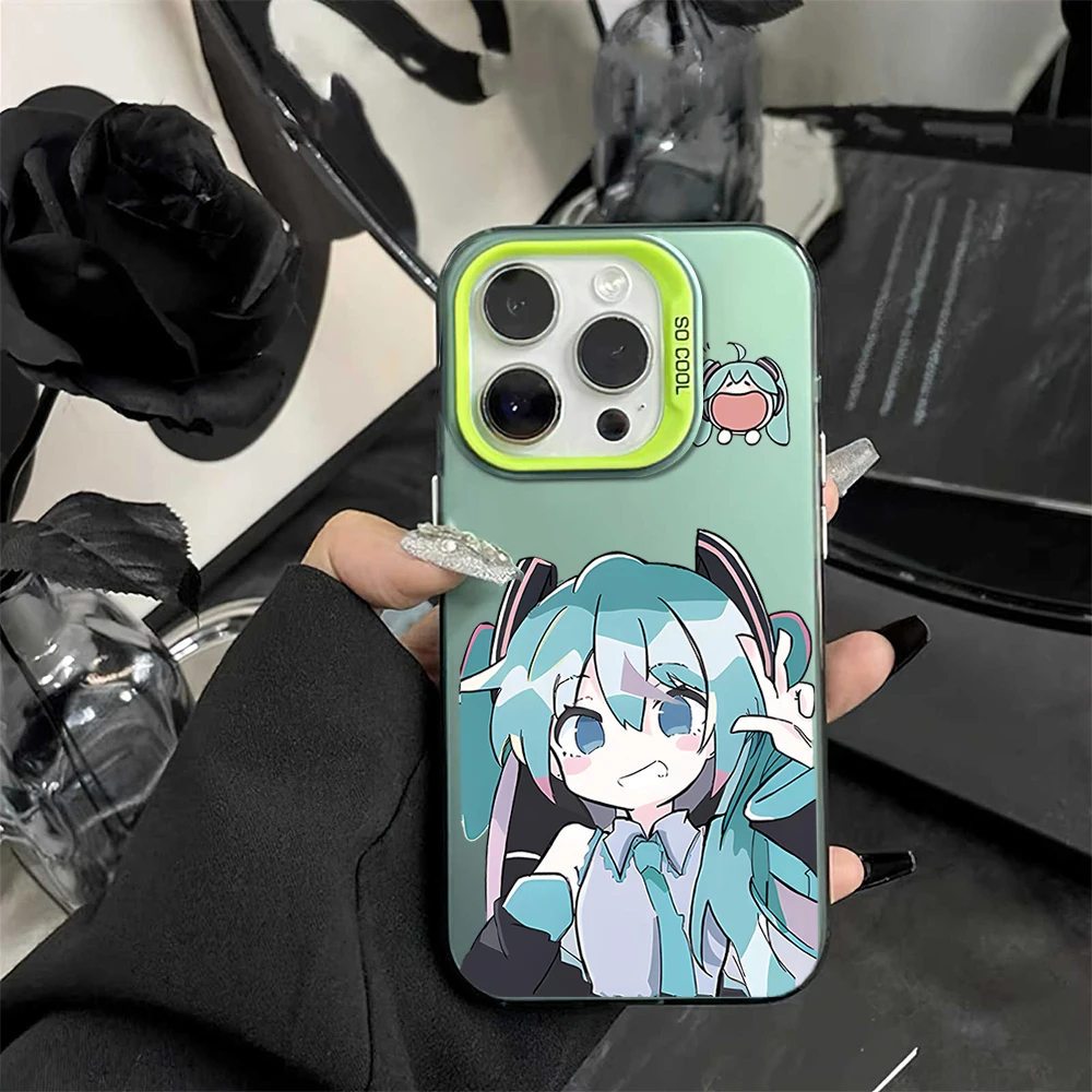 Anime Green Haired Girl Electroplated Silver IMD Laser Phone Case For iPhone 16 12 13 14 15 Pro Max Plus Color Soft Shell