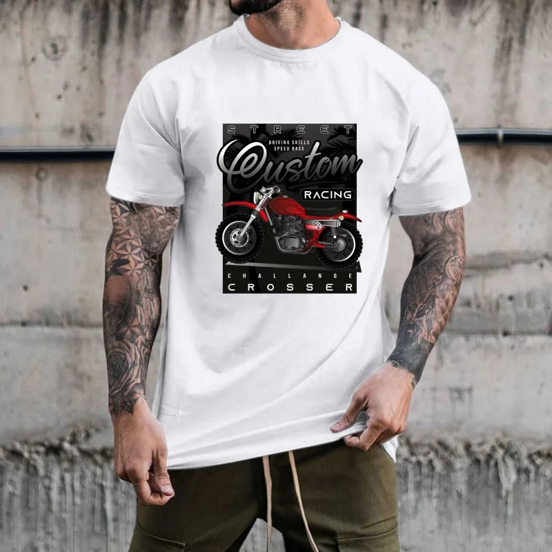 Custom Racing Motorcycle Pattern Heat - Transfer White Ink Iron - on, Suitable for T - shirts, Canvas Bags, Street Trendy,