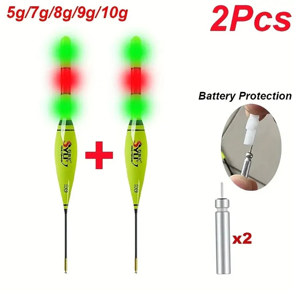 2pcs Big Carp Fishing Floats, Bold Tail Luminous Electric Bobbers With2pcs 425 Battery, Outdoor Fishing Accessories