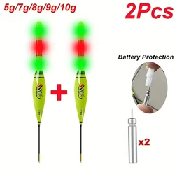 2pcs Big Carp Fishing Floats, Bold Tail Luminous Electric Bobbers With2pcs 425 Battery, Outdoor Fishing Accessories