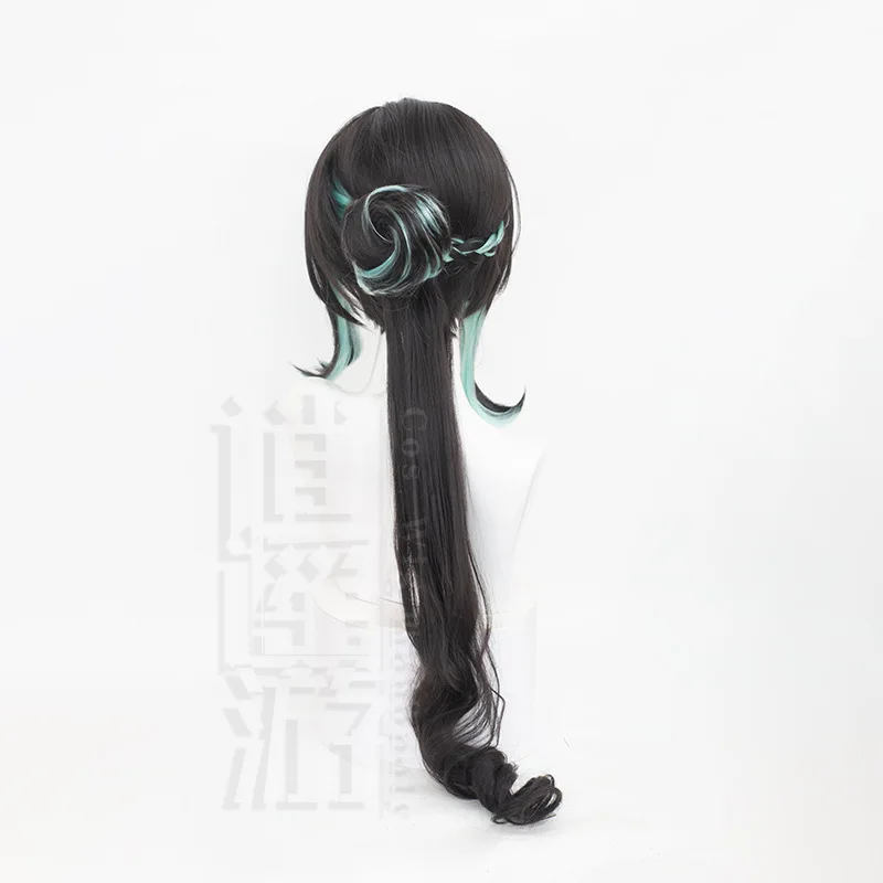 Peluca de Cosplay Ruan Mei juego Honkai: Star Rail 80CM de largo negro verde mezclado pelo sintético resistente al calor pelucas de Cosplay de Anime + gorro de peluca