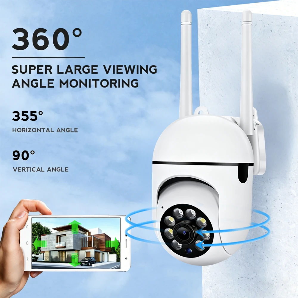 5MP HD Color Night Color Wifi PTZ IP Wireless Surveillance Camera Weatherproof Humanoid Tracking Cam No Ad APP Light Alarm