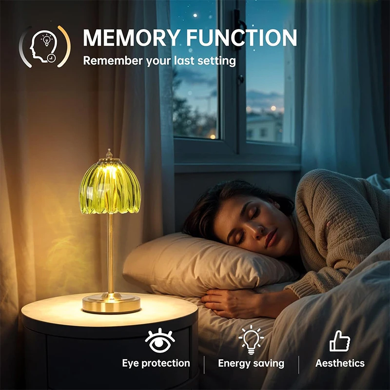 

Новое сенсорное управление, трехцветное освещение, зарядка, диван-кровать и спальня, цветочная атмосфера, креативная стеклянная прикроватная лампа