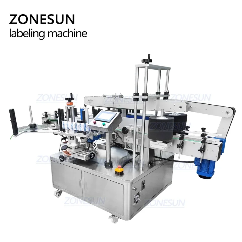 ZONESUN Labeling Machine For Bottle Automatic Double Sides Customizable Large Bottles Machine Irregular Sticker Can Round