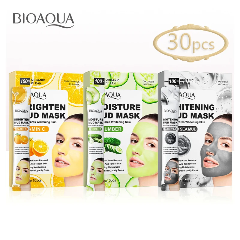 30pcs BIOAQUA Vitamin C Mud Masks Clay Face Mask Skincare Cucumber Moisturizing Remove Blackheads Dead Sea Mud Facial Masks