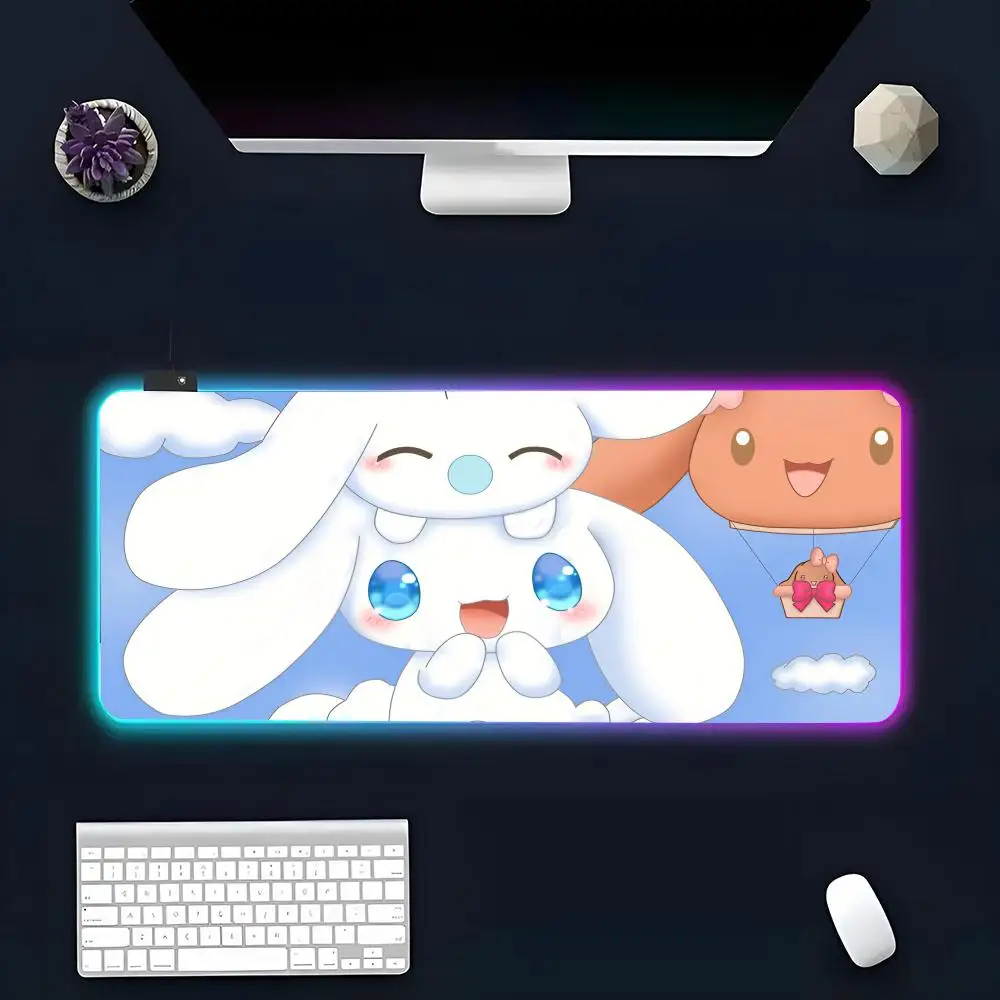 Коврик для мыши в стиле аниме C-Cinnamoroll, RGB, светящийся персональный рисунок, персонализированный Настольный коврик для ПК, коврик, игровой плеер, выделенная фотография