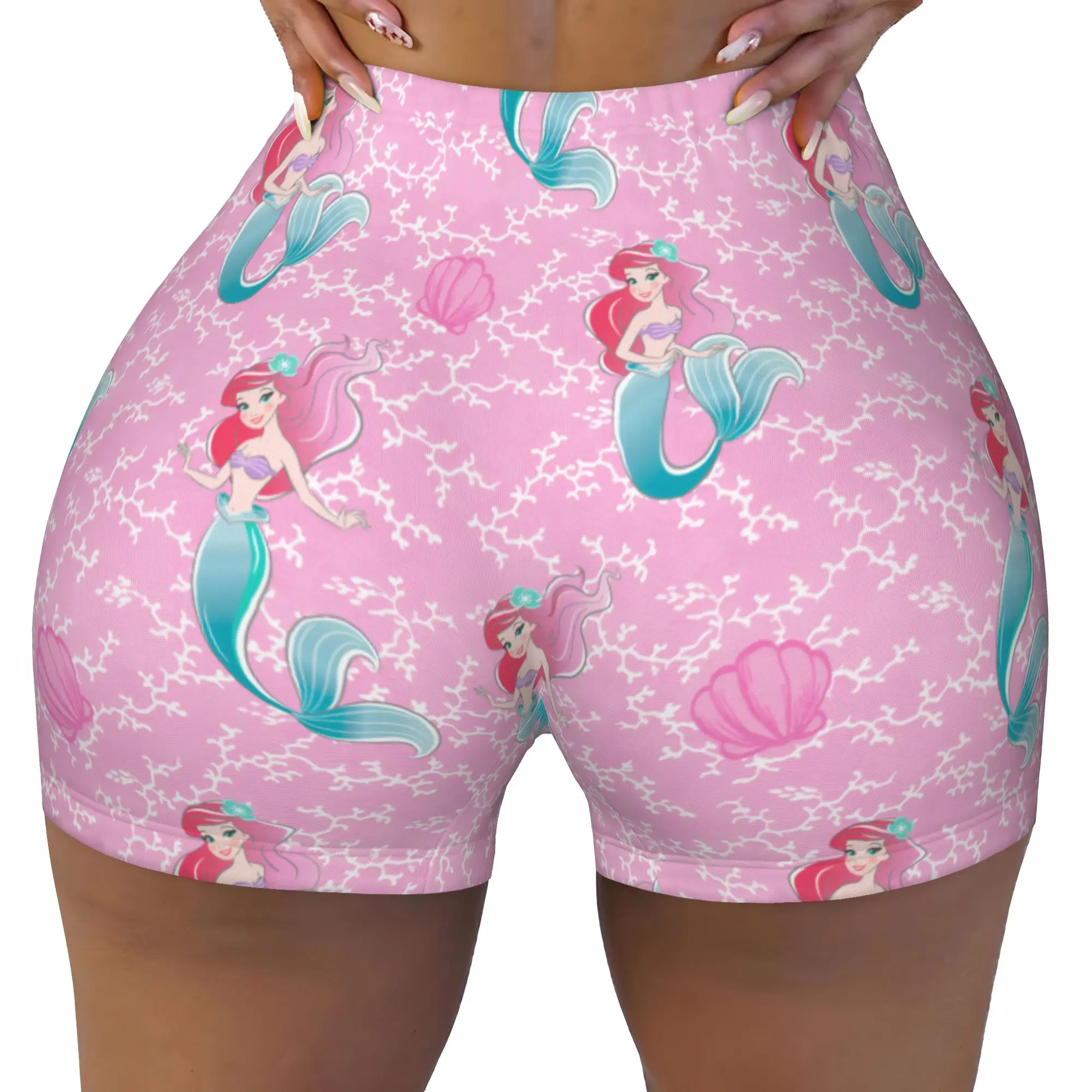 Custom Littles Anime Mermaides Biker Running Gym Shorts Women Fish Manga Athletic Workout Yoga Shorts